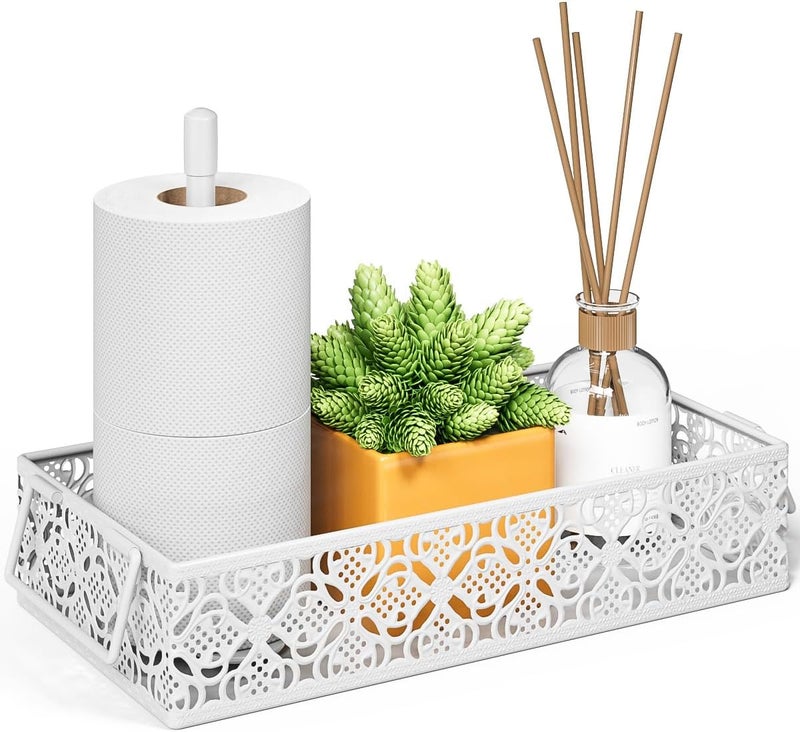 YIUKEA Toilet Tank Topper Paper Basket - White Bathroom Basket Decor Box with Magnetic Paper Towel Holder for Organizing - Image 1